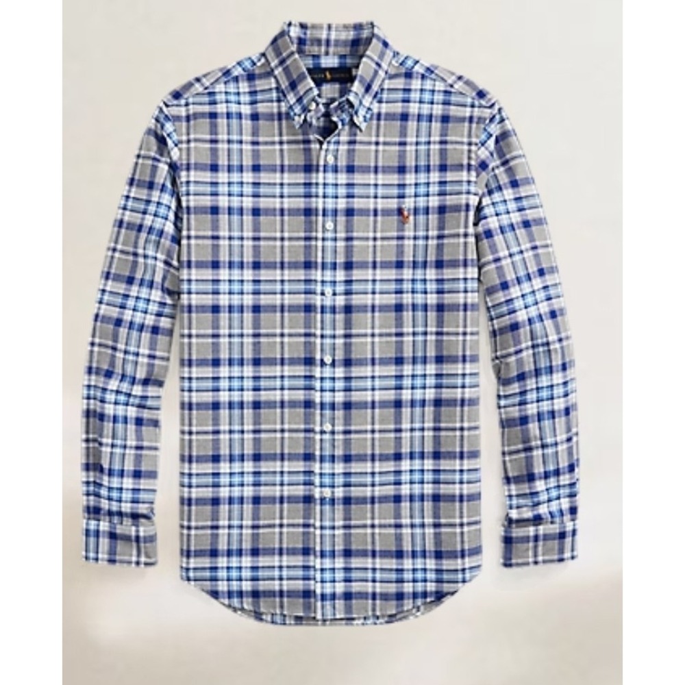 Polo Ralph Lauren Classic Fit Blue White Plaid Oxford Long Sleeve Shirt Men's M